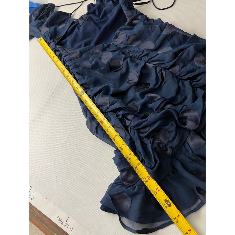 For Love & Lemons Lula Mini Dress Women XS Navy Blue Polka Dot Ruched - Picture 4 of 9
